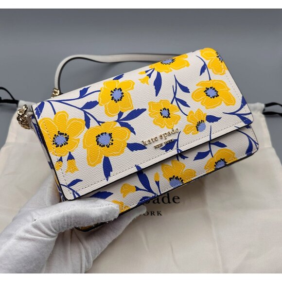 Kate Spade KF984 Morgan Sunshine Floral Printed PVC Flap Chain Wallet Crossbody - Picture 4 of 16